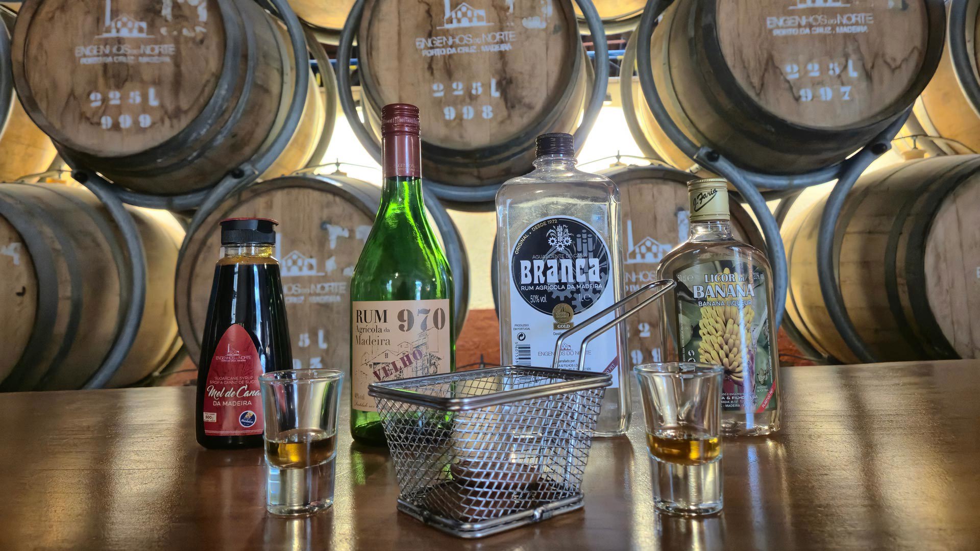 Madeira rum barrels set up for tasting.