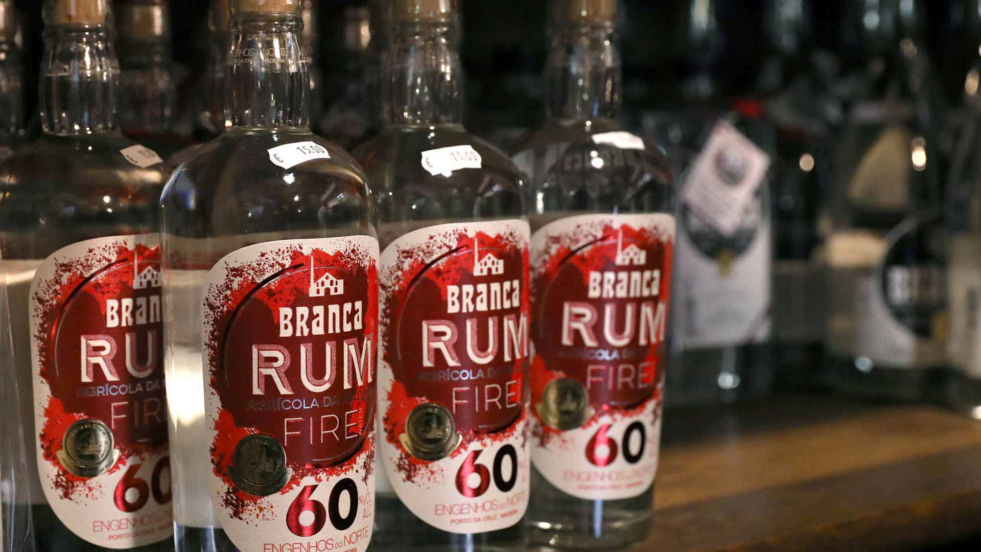 Bottles of Madeira agricultural rum at Ribeiro Seco Distillery.