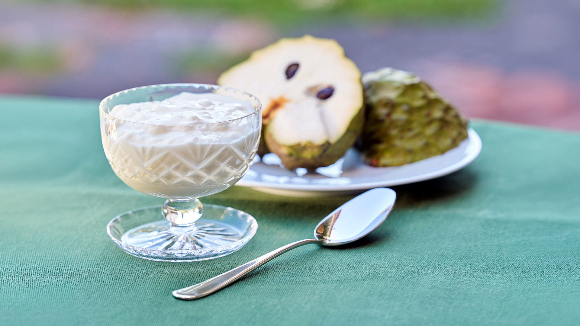 Custard apple mousse dessert, a gastronomic speciality of Madeira Island.