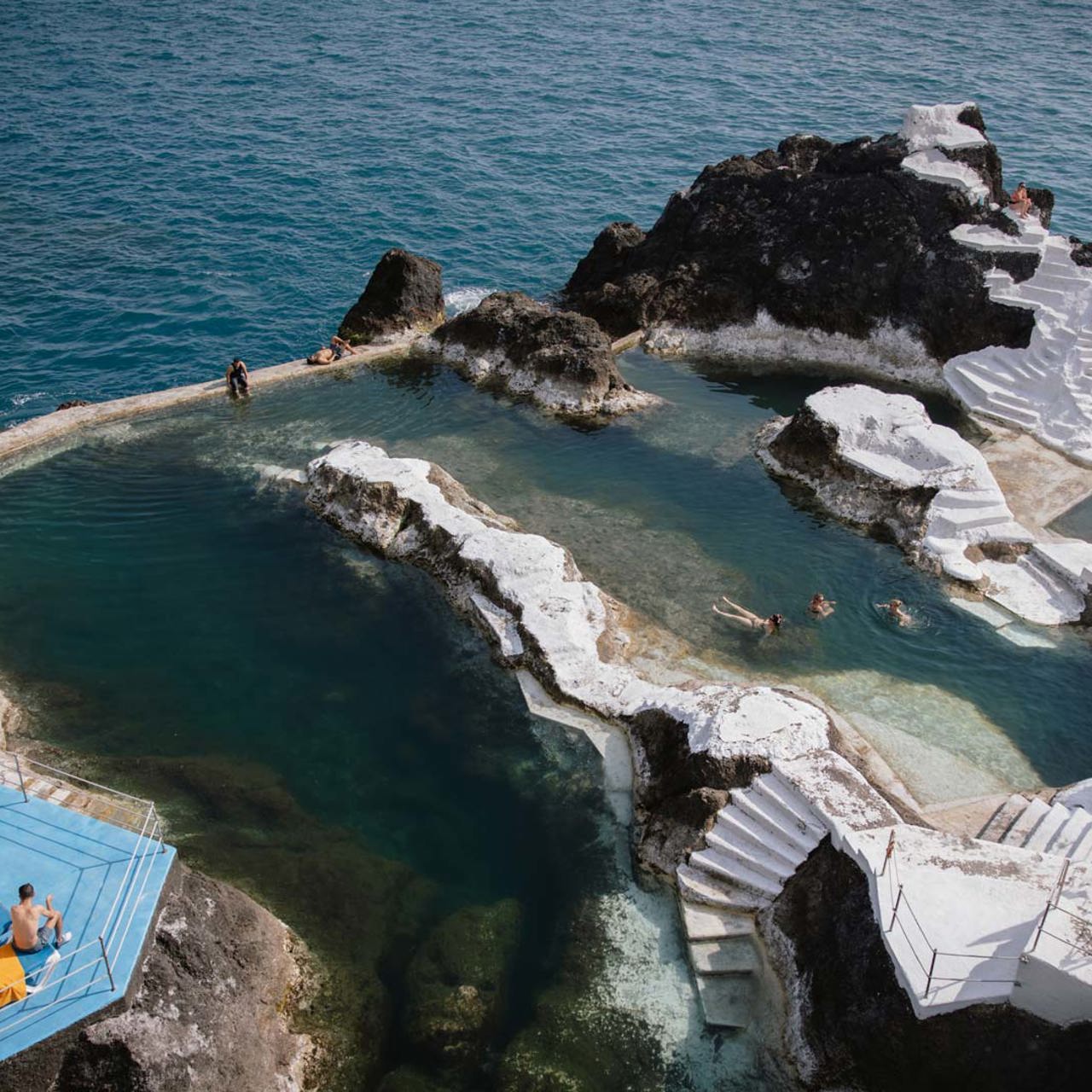 Natural pools at Doca do Cavacas in Funchal, Madeira, by the sea.