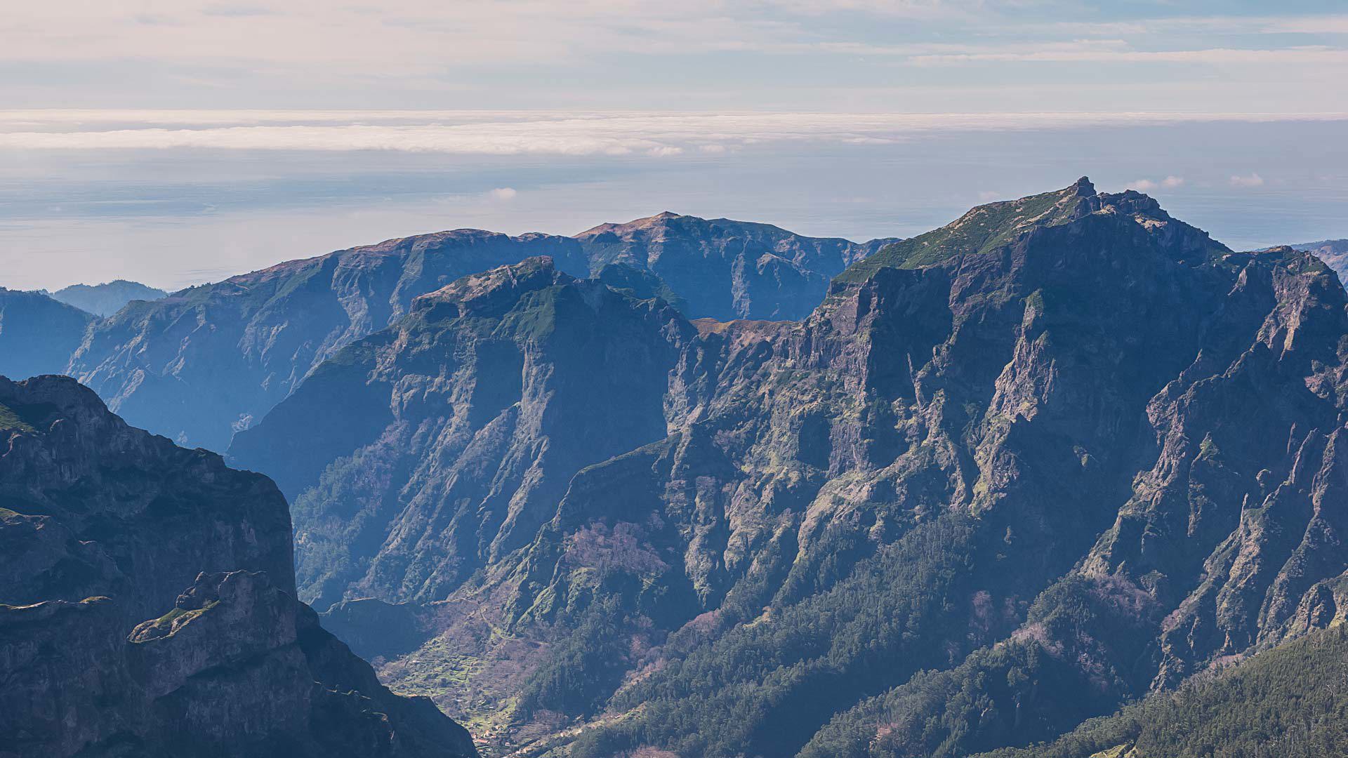 Madeira mountains illuminated by the sun.
