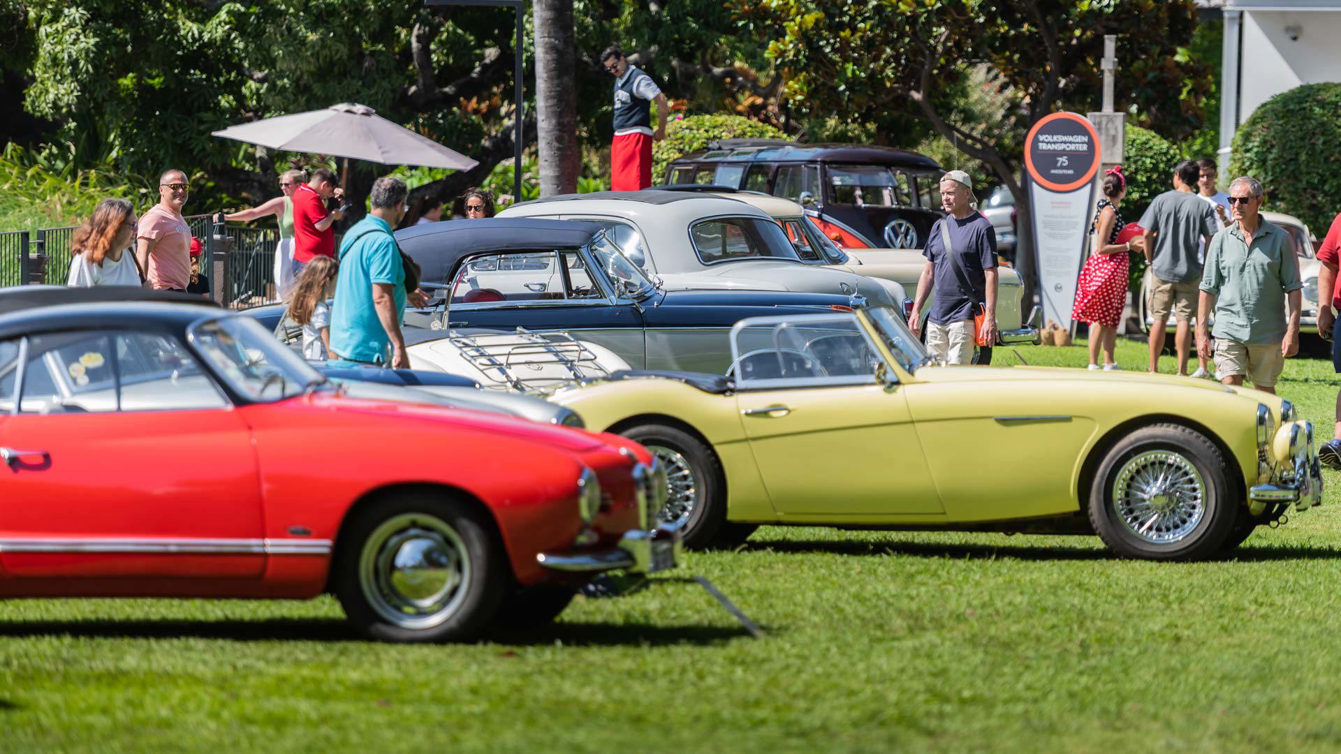 Voitures classiques exposées à la Quinta da Magnólia.